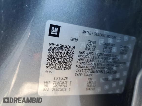 ✅ 2019 Chevrolet Colorado 4WD Work Truck • VIN: 1GCGTBEN5K1343759 • Lot: 82231655. Wystawiony na Copart z przebiegiem 99 543 mil. Bezpłatny archiwum sprzedaży aukcyjnych z USA i szczegółowy raport historii pojazdu na DreamBid. Zdjęcie 13.