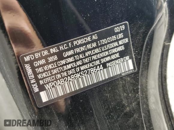 ✅ 2019 Porsche 718 Cayman S • VIN: WP0AB2A89KS278644 • Lot: 79137884. Listed on Copart with 9,224 mi. Free auction sales archive from the USA and detailed vehicle history report at DreamBid. Image 12.