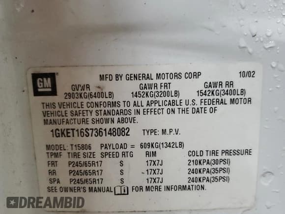 ✅ 2003 GMC Envoy SLT • VIN: 1GKET16S736148082 • Lot: 53889665. Listed on Copart with 179,774 mi. Free auction sales archive from the USA and detailed vehicle history report at DreamBid. Image 13.