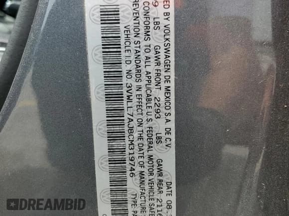 ✅ 2012 Volkswagen Jetta TDI w/Premium & Nav • VIN: 3VWLL7AJ8CM319746 • Lot: 54313335. Listed on Copart with 186,003 mi. Free auction sales archive from the USA and detailed vehicle history report at DreamBid. Image 12.