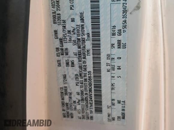 ✅ 2008 Ford Econoline Cargo Commercial • VIN: 1FTNE24W38DB08635 • Лот: 67351825. Опубликован ранее на Copart с пробегом 219 996 миль. Бесплатный доступ к архиву аукционных продаж из США и подробный отчёт об истории автомобиля на DreamBid. Изображение 13.