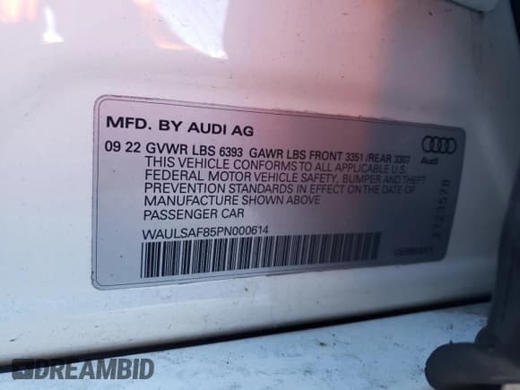 ✅ 2023 Audi S8 • VIN: WAULSAF85PN000614 • Lot: 84752864. Listed on Copart with 20,079 mi. Free auction sales archive from the USA and detailed vehicle history report at DreamBid. Image 12.