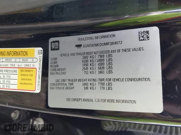 ✅ 2021 Chevrolet Tahoe LT • VIN: 1GNSKNKD1MR384072 • Lot: 43506559. Listed on IAAI with 82,939 mi. Free auction sales archive from the USA and detailed vehicle history report at DreamBid. Image 9.
