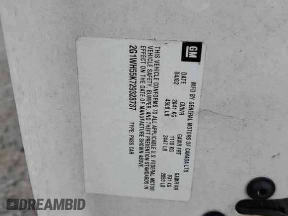 ✅ 2002 Chevrolet Impala LS • VIN: 2G1WH55K729328737 • Лот: 80458284. Размещён на Copart с пробегом 71 870 миль миль. Получите бесплатный доступ к архиву аукционных продаж из США и посмотрите подробный отчёт об истории автомобиля на DreamBid. Изображение 14.