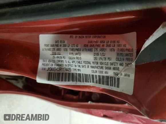 ✅ 2024 Mazda CX-90 S Premium Plus • VIN: JM3KKEHC8R1174489 • Lot: 58063925. Wystawiony na Copart z przebiegiem 4 536 mil. Bezpłatny archiwum sprzedaży aukcyjnych z USA i szczegółowy raport historii pojazdu na DreamBid. Zdjęcie 14.