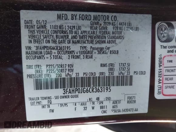 ✅ 2012 Ford Fusion SEL • VIN: 3FAHP0JG6CR363195 • Lot: 43563609. Listed on IAAI with 100,908 mi. Free auction sales archive from the USA and detailed vehicle history report at DreamBid. Image 9.