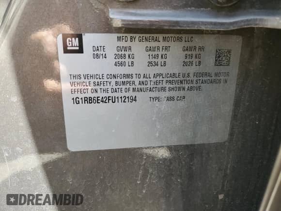 2015 Chevrolet Volt z VIN 1G1RB6E42FU112194, wystawiony jako Copart lot #51958034 z przebiegiem 85 270 mil mil oraz . Historia ofert i sprzedaży dostępna na DreamBid. Obrazek 12.