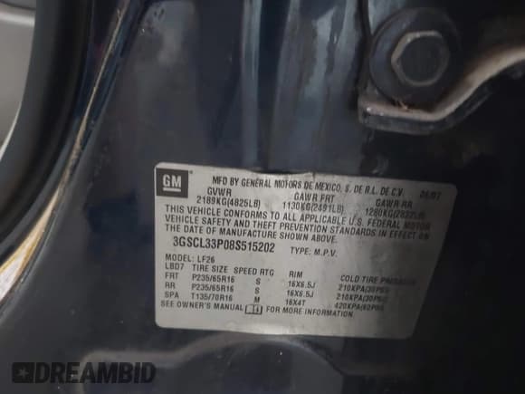 ✅ 2008 Saturn VUE XE • VIN: 3GSCL33P08S515202 • Lot: 43576407. Listed on IAAI with 265,961 mi. Free auction sales archive from the USA and detailed vehicle history report at DreamBid. Image 9.