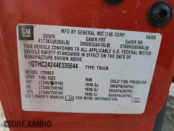 ✅ 2004 GMC Sierra 1500 • VIN: 1GTHC24244E335644 • Лот: 86395424. Опубликован ранее на Copart с пробегом Не указан. Бесплатный доступ к архиву аукционных продаж из США и подробный отчёт об истории автомобиля на DreamBid. Изображение 12.