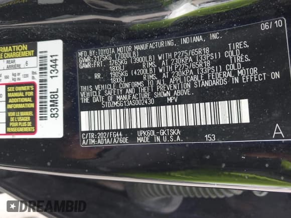 ✅ 2010 Toyota Sequoia SR5 • VIN: 5TDZM5G13AS002430 • Лот: 42128187. Опубликован ранее на IAAI с пробегом 230 817 миль. Бесплатный доступ к архиву аукционных продаж из США и подробный отчёт об истории автомобиля на DreamBid. Изображение 9.