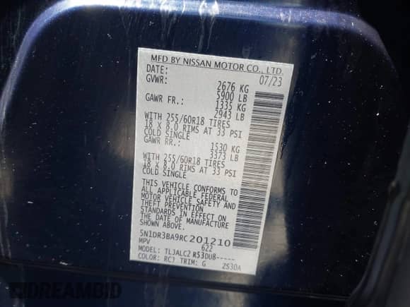 2024 Nissan Pathfinder SV с VIN 5N1DR3BA9RC201210, выставлен на аукционе IAAI как лот 42022861 с пробегом 26 068 миль миль и . История ставок и продаж доступна на DreamBid. Изображение 9.