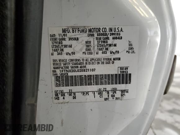 ✅ 2002 Ford F-250 XL • VIN: 1FTNX20L02EB21107 • Lot: 71389115. Listed on Copart with 425,010 mi. Free auction sales archive from the USA and detailed vehicle history report at DreamBid. Image 12.