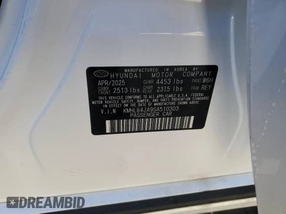 2025 Hyundai Sonata SEL z VIN KMHL64JA9SA510303, wystawiony jako Copart lot #86301915 z przebiegiem 5 056 mil mil oraz Szkoda całkowita • Salvage title. Historia ofert i sprzedaży dostępna na DreamBid. Obrazek 12.