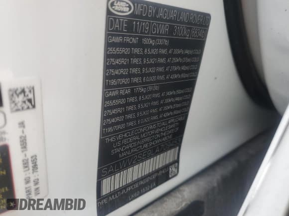 ✅ 2020 Land Rover Range Rover Sport Autobiography • VIN: SALWV2SE9LA709453 • Lot: 61048335. Wystawiony na Copart z przebiegiem 68 169 mil. Bezpłatny archiwum sprzedaży aukcyjnych z USA i szczegółowy raport historii pojazdu na DreamBid. Zdjęcie 13.