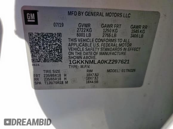 ✅ 2019 GMC Acadia SLT • VIN: 1GKKNMLA0KZ297621 • Lot: 85869955. Wystawiony na Copart z przebiegiem 84 022 mil. Bezpłatny archiwum sprzedaży aukcyjnych z USA i szczegółowy raport historii pojazdu na DreamBid. Zdjęcie 14.