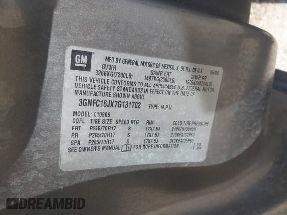 ✅ 2007 Chevrolet Suburban LT • VIN: 3GNFC16JX7G131702 • Лот: 43537077. Опубликован ранее на IAAI с пробегом 313 337 миль. Бесплатный доступ к архиву аукционных продаж из США и подробный отчёт об истории автомобиля на DreamBid. Изображение 9.