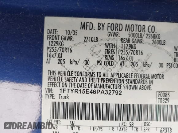 ✅ 2006 Ford Ranger XL • VIN: 1FTYR15E46PA32792 • Lot: 42202699. Listed on IAAI with 191,921 mi. Free auction sales archive from the USA and detailed vehicle history report at DreamBid. Image 9.
