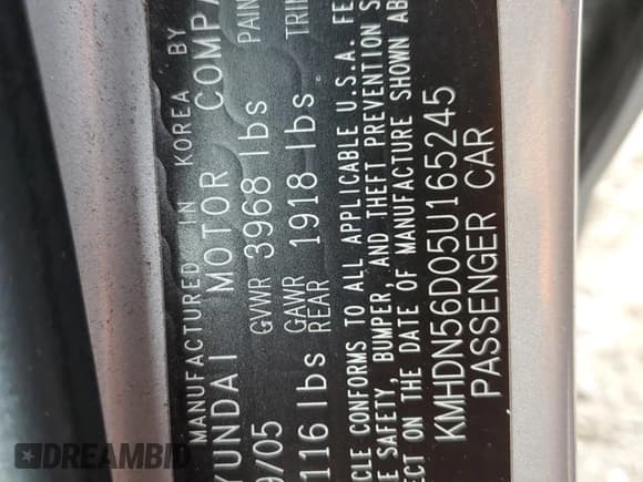 ✅ 2005 Hyundai Elantra GLS • VIN: KMHDN56D05U165245 • Lot: 45605325. Wystawiony na Copart z przebiegiem 134 287 mil. Bezpłatny archiwum sprzedaży aukcyjnych z USA i szczegółowy raport historii pojazdu na DreamBid. Zdjęcie 14.