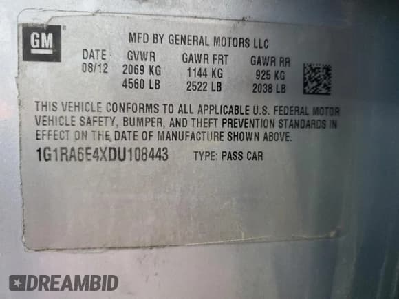 ✅ 2013 Chevrolet Volt • VIN: 1G1RA6E4XDU108443 • Lot: 74801714. Wystawiony na Copart z przebiegiem 118 079 mil. Bezpłatny archiwum sprzedaży aukcyjnych z USA i szczegółowy raport historii pojazdu na DreamBid. Zdjęcie 12.