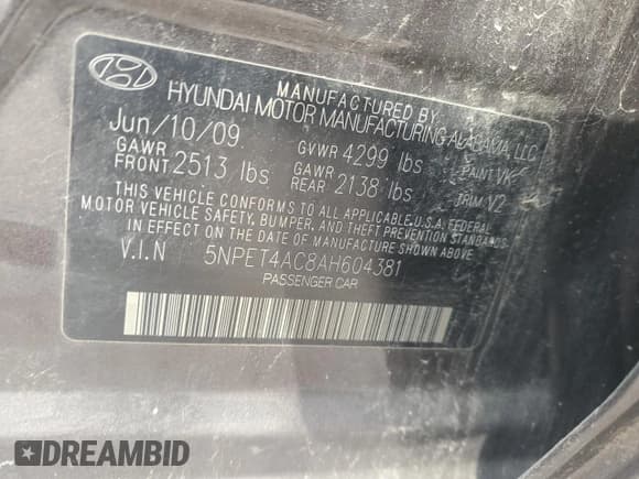 ✅ 2010 Hyundai Sonata GLS • VIN: 5NPET4AC8AH604381 • Лот: 87548355. Опубликован ранее на Copart с пробегом 127 080 миль. Бесплатный доступ к архиву аукционных продаж из США и подробный отчёт об истории автомобиля на DreamBid. Изображение 12.