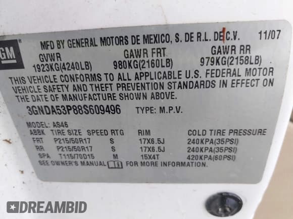 ✅ 2008 Chevrolet HHR LT • VIN: 3GNDA53P88S609496 • Lot: 41495674. Listed on IAAI with 260,502 mi. Free auction sales archive from the USA and detailed vehicle history report at DreamBid. Image 9.