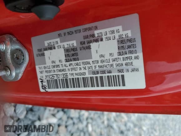 ✅ 2006 Mazda MX-5 Miata MX-5 • VIN: JM1NC25F760113099 • Lot: 72026645. Wystawiony na Copart z przebiegiem 63 359 mil. Bezpłatny archiwum sprzedaży aukcyjnych z USA i szczegółowy raport historii pojazdu na DreamBid. Zdjęcie 12.