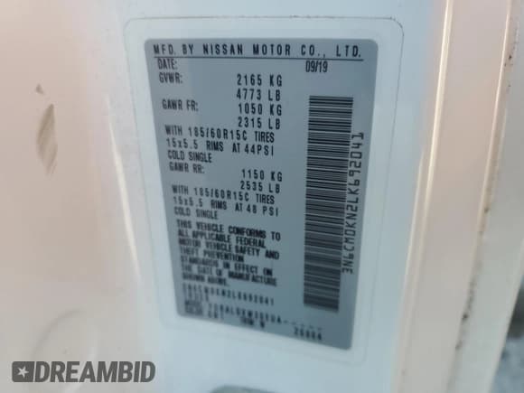 ✅ 2020 Nissan NV200 S • VIN: 3N6CM0KN2LK692041 • Lot: 55209625. Listed on Copart with 139,161 mi. Free auction sales archive from the USA and detailed vehicle history report at DreamBid. Image 13.