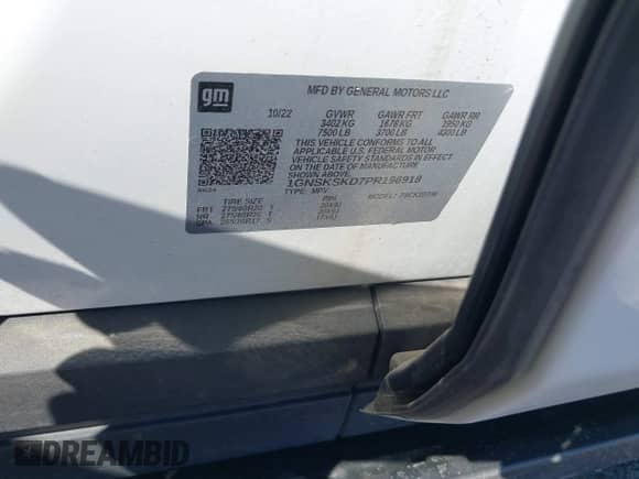 2023 Chevrolet Tahoe Premier z VIN 1GNSKSKD7PR196918, wystawiony jako IAAI lot #43356101 z przebiegiem 13 675 mil mil oraz . Historia ofert i sprzedaży dostępna na DreamBid. Obrazek 9.