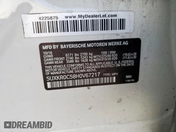 ✅ 2017 BMW X5 xDrive35i • VIN: 5UXKR0C58H0V67217 • Лот: 92980725. Опубликован ранее на Copart с пробегом 135 988 миль. Бесплатный доступ к архиву аукционных продаж из США и подробный отчёт об истории автомобиля на DreamBid. Изображение 13.