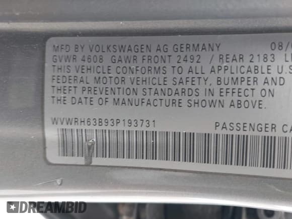 ✅ 2003 Volkswagen Passat GLX • VIN: WVWRH63B93P193731 • Lot: 42088975. Listed on IAAI with 161,888 mi. Free auction sales archive from the USA and detailed vehicle history report at DreamBid. Image 9.