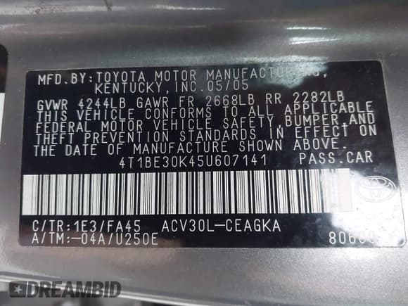 ✅ 2005 Toyota Camry LE • VIN: 4T1BE30K45U607141 • Лот: 43747746. Опубликован ранее на IAAI с пробегом 179 529 миль. Бесплатный доступ к архиву аукционных продаж из США и подробный отчёт об истории автомобиля на DreamBid. Изображение 9.