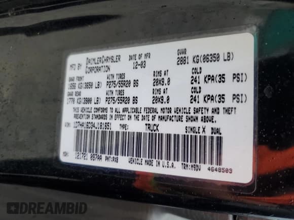 ✅ 2004 Dodge 1500 SLT • VIN: 1D7HA16D34J181651 • Лот: 79077034. Опубликован ранее на Copart с пробегом 98 847 миль. Бесплатный доступ к архиву аукционных продаж из США и подробный отчёт об истории автомобиля на DreamBid. Изображение 15.