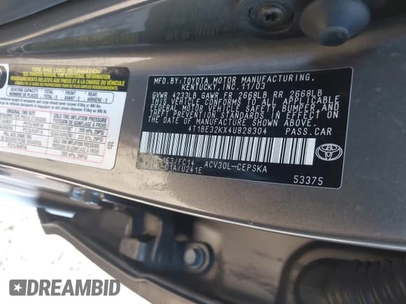 ✅ 2004 Toyota Camry LE • VIN: 4T1BE32KX4U828304 • Lot: 43690881. Listed on IAAI with 204,282 mi. Free auction sales archive from the USA and detailed vehicle history report at DreamBid. Image 9.