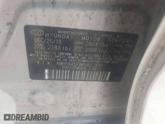 2019 Hyundai Elantra Value Edition с VIN KMHD84LF8KU851410, выставлен на аукционе IAAI как лот 43346731 с пробегом 134 927 миль миль и . История ставок и продаж доступна на DreamBid. Изображение 9.