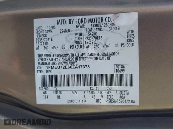 ✅ 2006 Ford Explorer XLS • VIN: 1FMEU72E66ZA17378 • Lot: 43011028. Wystawiony na IAAI z przebiegiem 169 260 mil. Bezpłatny archiwum sprzedaży aukcyjnych z USA i szczegółowy raport historii pojazdu na DreamBid. Zdjęcie 9.