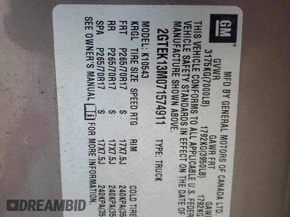 ✅ 2007 GMC Sierra 1500 SLE1 • VIN: 2GTEK13M071574911 • Lot: 91494115. Wystawiony na Copart z przebiegiem 111 548 mil. Bezpłatny archiwum sprzedaży aukcyjnych z USA i szczegółowy raport historii pojazdu na DreamBid. Zdjęcie 12.