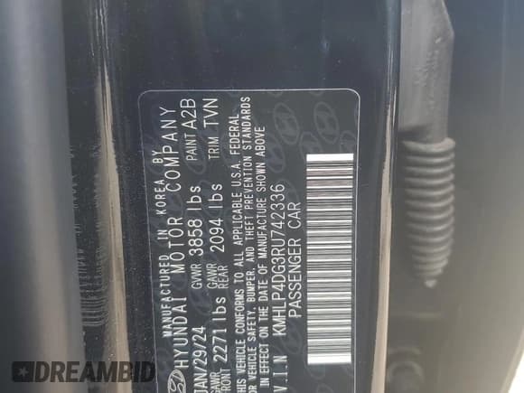 ✅ 2024 Hyundai Elantra Limited • VIN: KMHLP4DG3RU742336 • Lot: 84635825. Listed on Copart with 44,626 mi. Free auction sales archive from the USA and detailed vehicle history report at DreamBid. Image 13.