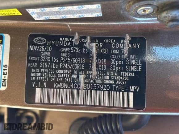 2011 Hyundai Veracruz Limited с VIN KM8NU4CC4BU157920, выставлен на аукционе Copart как лот 43750175 с пробегом 79 425 миль миль и Чистый • Clean title. История ставок и продаж доступна на DreamBid. Изображение 10.