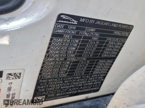 ✅ 2019 Jaguar F-Pace 25t • VIN: SADCS2FX8KA602153 • Lot: 85794145. Wystawiony na Copart z przebiegiem 113 705 mil. Bezpłatny archiwum sprzedaży aukcyjnych z USA i szczegółowy raport historii pojazdu na DreamBid. Zdjęcie 13.