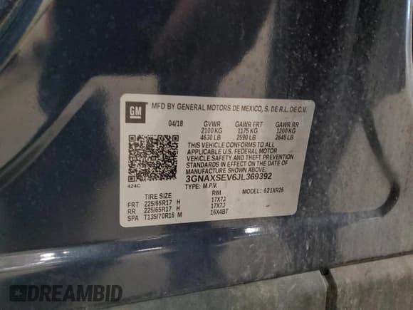 ✅ 2018 Chevrolet Equinox LT • VIN: 3GNAXSEV6JL369392 • Lot: 91427755. Wystawiony na Copart z przebiegiem 92 606 mil. Bezpłatny archiwum sprzedaży aukcyjnych z USA i szczegółowy raport historii pojazdu na DreamBid. Zdjęcie 13.