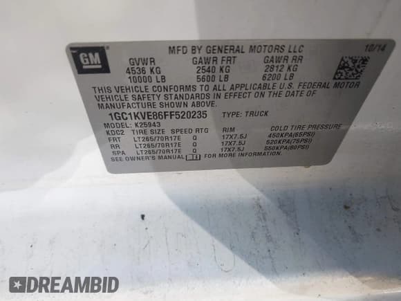 ✅ 2015 Chevrolet Silverado 2500HD LT • VIN: 1GC1KVE86FF520235 • Lot: 41664064. Listed on IAAI with 235,288 mi. Free auction sales archive from the USA and detailed vehicle history report at DreamBid. Image 9.