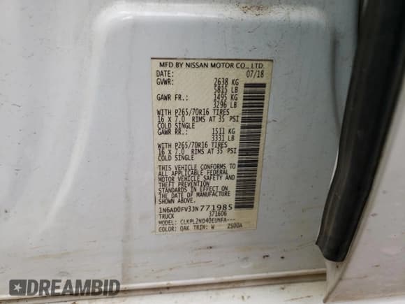 ✅ 2018 Nissan Frontier SV • VIN: 1N6AD0FV3JN771985 • Lot: 91809985. Listed on Copart with 60,904 mi. Free auction sales archive from the USA and detailed vehicle history report at DreamBid. Image 12.