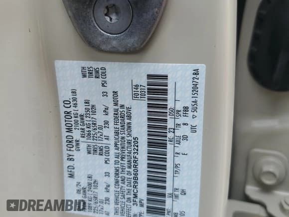 ✅ 2024 Ford Bronco Sport Big Bend • VIN: 3FMCR9B60RRF32205 • Lot: 90057585. Listed on Copart with 38,433 mi. Free auction sales archive from the USA and detailed vehicle history report at DreamBid. Image 13.