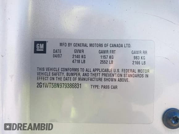 ✅ 2007 Chevrolet Impala LT • VIN: 2G1WT58N979386831 • Лот: 43721846. Опубликован ранее на IAAI с пробегом 260 824 миль. Бесплатный доступ к архиву аукционных продаж из США и подробный отчёт об истории автомобиля на DreamBid. Изображение 9.