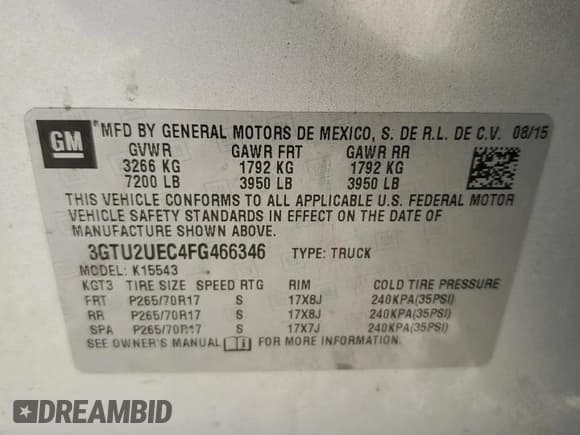 ✅ 2015 GMC Sierra 1500 SLE • VIN: 3GTU2UEC4FG466346 • Лот: 84061985. Опубликован ранее на Copart с пробегом 312 018 миль. Бесплатный доступ к архиву аукционных продаж из США и подробный отчёт об истории автомобиля на DreamBid. Изображение 12.
