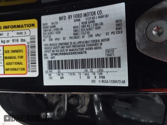 ✅ 2025 Ford Bronco Sport Big Bend • VIN: 3FMCR9BNXSRE56876 • Лот: 43824426. Опубликован ранее на IAAI с пробегом Не указан. Бесплатный доступ к архиву аукционных продаж из США и подробный отчёт об истории автомобиля на DreamBid. Изображение 9.