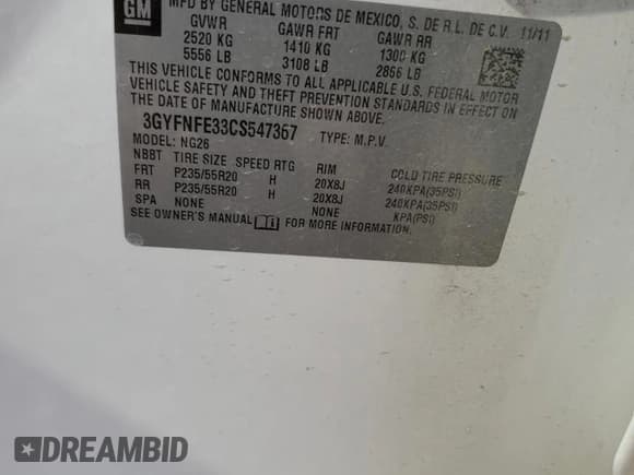 ✅ 2012 Cadillac SRX Premium Collection • VIN: 3GYFNFE33CS547367 • Лот: 67122365. Опубликован ранее на Copart с пробегом 136 102 миль. Бесплатный доступ к архиву аукционных продаж из США и подробный отчёт об истории автомобиля на DreamBid. Изображение 13.