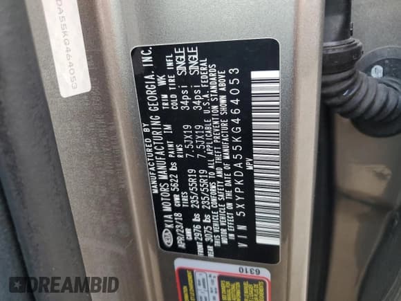 ✅ 2019 Kia Sorento SX Limited • VIN: 5XYPKDA55KG464053 • Lot: 80936305. Listed on Copart with 108,321 mi. Free auction sales archive from the USA and detailed vehicle history report at DreamBid. Image 13.