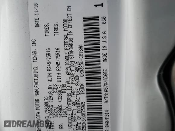 ✅ 2019 Toyota Tacoma SR5 • VIN: 5TFRZ5CN3KX075965 • Lot: 54377915. Listed on Copart with 118,004 mi. Free auction sales archive from the USA and detailed vehicle history report at DreamBid. Image 12.