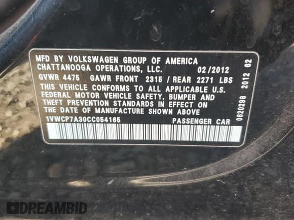 ✅ 2012 Volkswagen Passat SEL • VIN: 1VWCP7A30CC054165 • Лот: 66826245. Опубликован ранее на Copart с пробегом 280 827 миль. Бесплатный доступ к архиву аукционных продаж из США и подробный отчёт об истории автомобиля на DreamBid. Изображение 12.